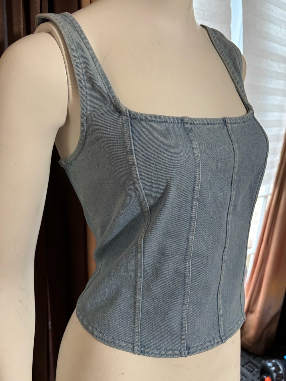 Good American Light Blue Denim Square-Neck Camisole